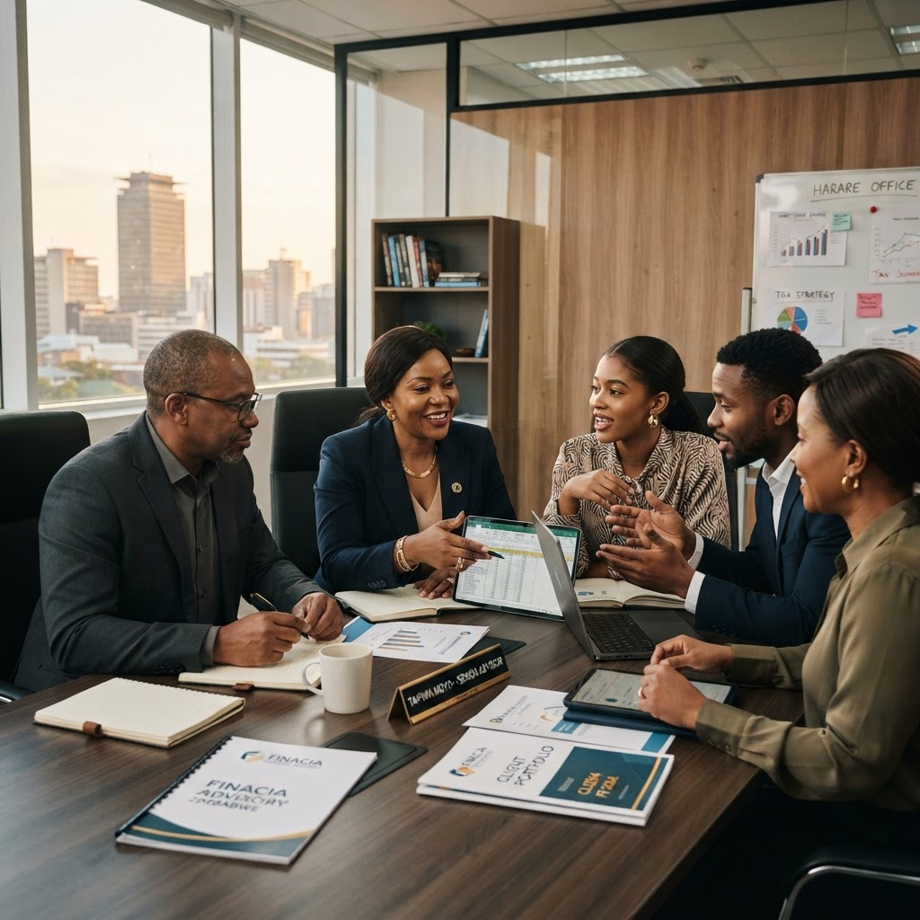 The Tax Minds advisory team collaborating in their Harare office