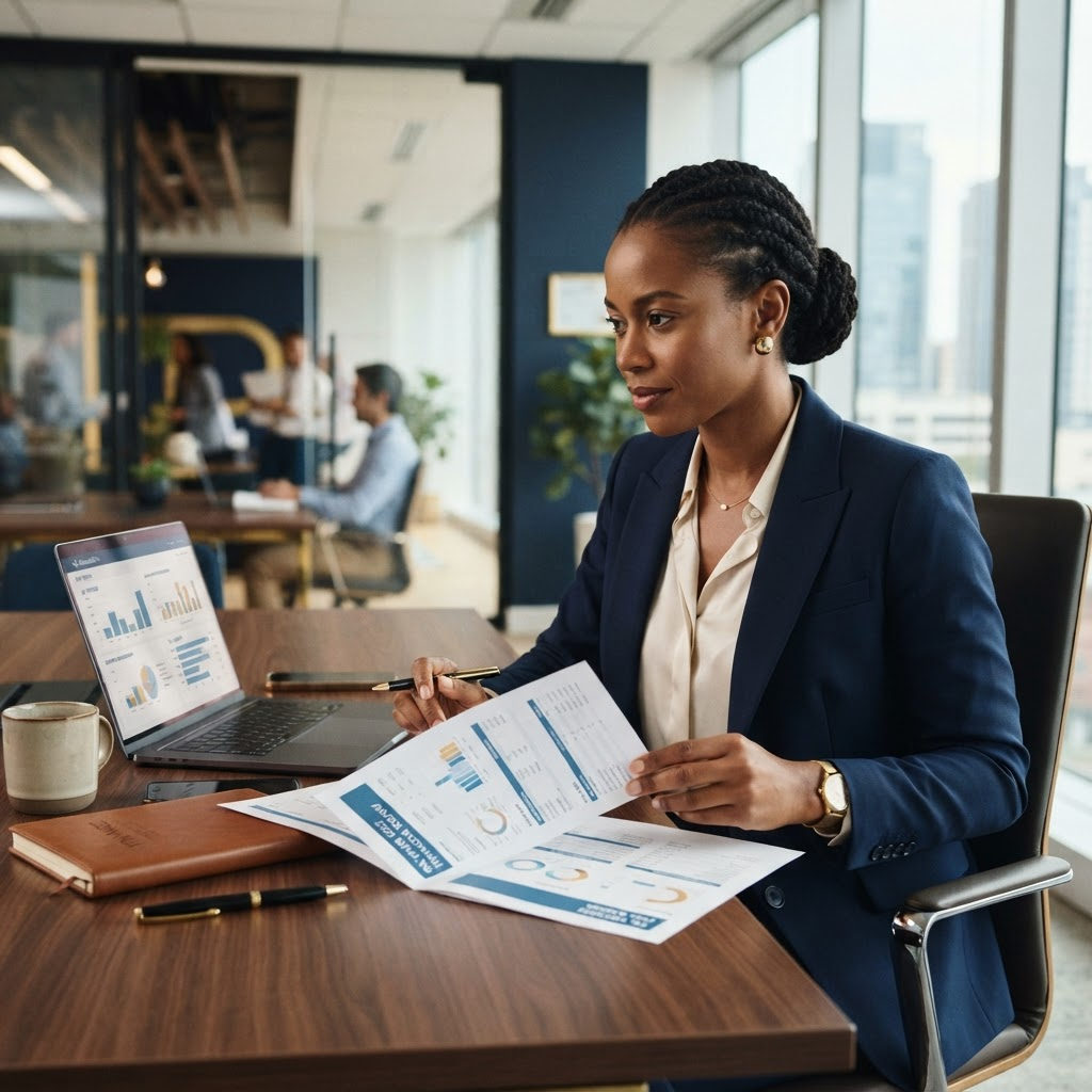 A Tax Minds specialist analysing financial reports for a client
